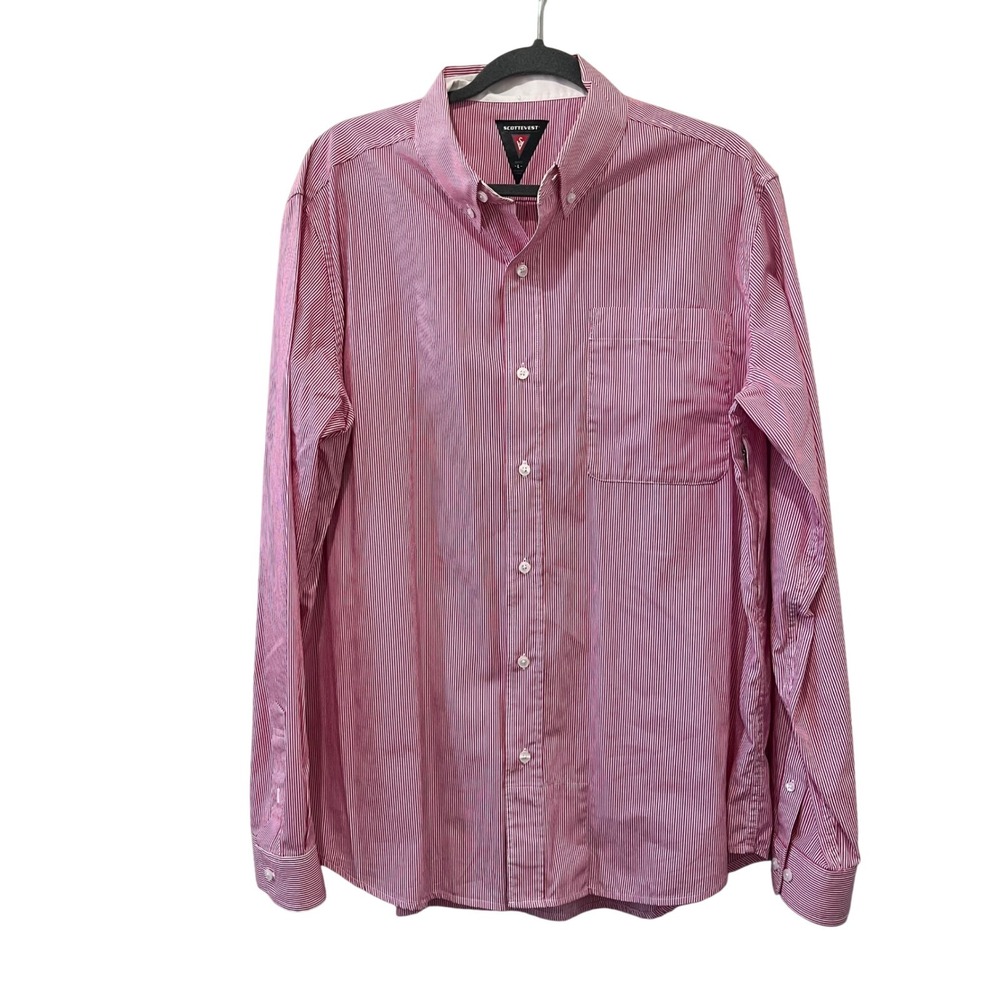 Scottevest TEC Button Downd Shirt Red White Striped Hidden Pocket‎ Men's Large